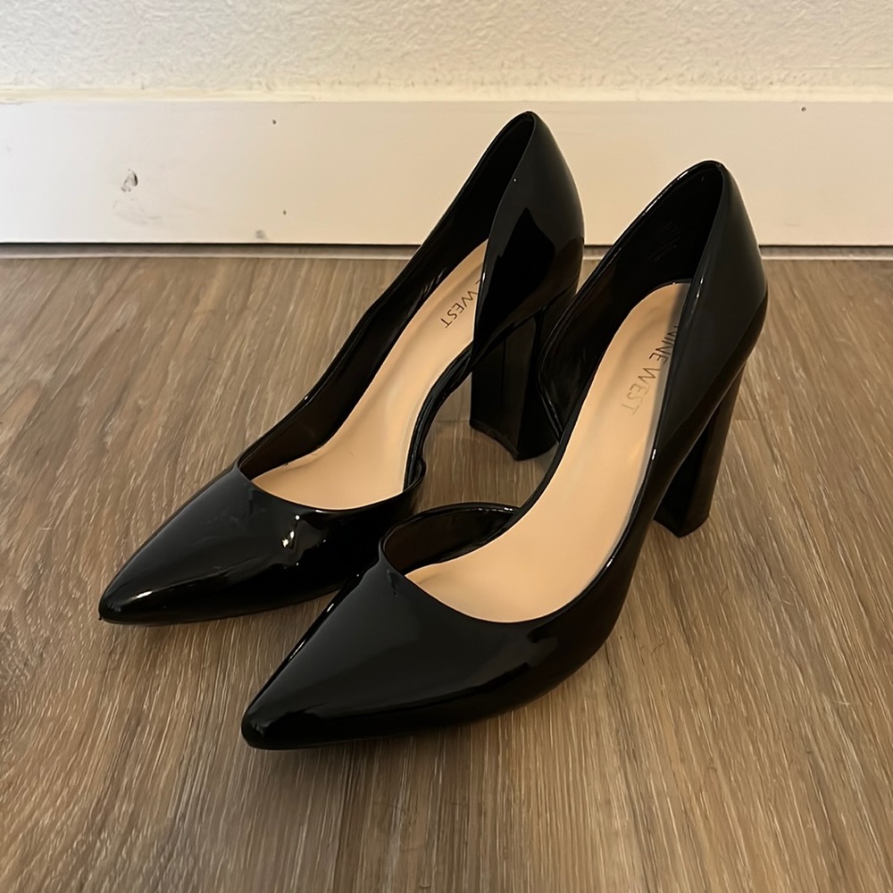 Nine West // Block Heel Pumps Black Patent Leather